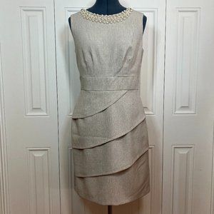 Connected Apparel Taupe Dress w Pearl Applique Sz 6